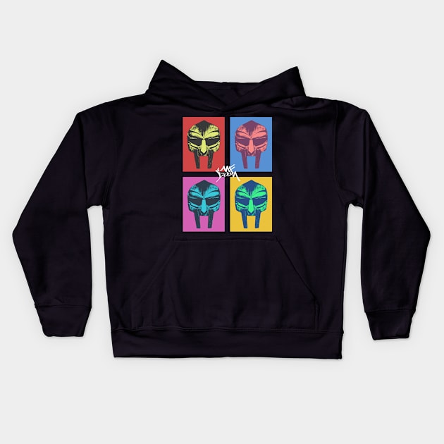 Pop art mask mf doom Kids Hoodie by Vigoroznat